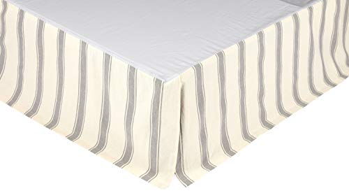 Vhc Brands Grace Striped Cotton Farmhouse Split Corners Tailored Queen Bed Skirt, Creme White #TOP1