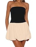 GRMLRPT Women Strapless Tube Top Dress Y2k Puff Bubble Dress Cute Summer Mini Dress Bandeau Corset Short Party Dress Clubwear(Black and Apricot,L)