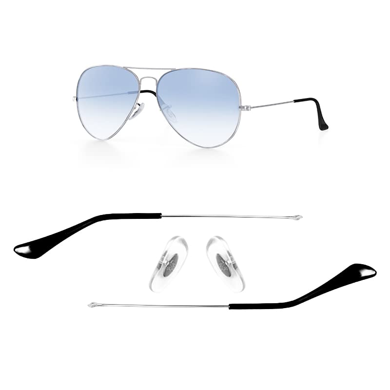 Compatible/Replacement for Ray-Ban Aviator 3025 Sunglasse Temple Arms Nose  Pads Temple Tips if Applicable (Silver)