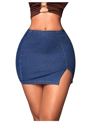 Floerns Women's Split Hem High Waisted Denim Skirt Party Club Bodycon Mini Jean Skirts