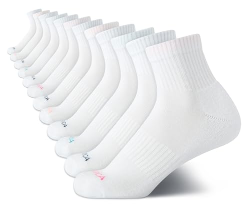 Image of Nautica Womens Quarter Socks Moisture Wicking Cushioned Socks, 12 Pack | Stretch Performance Dri-Motion Fabric, Cushioned with Arch Support, Breathable Mesh Panels, Quarter Cut, Shoe Size 4-10
