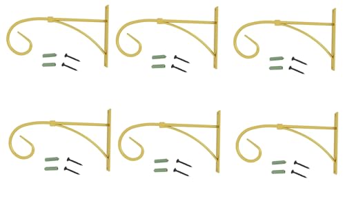 Craft Capital Iron Hooks for Lanterns, Planters, Bird Feeders & Coats – Indoor/Outdoor Wall Brackets, Hanging Hook Hangers for Home Decor (6, Gold)