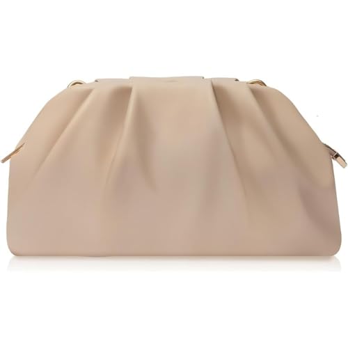 Bolsa de mão plissada macia com nuvens franzidas, bolsa transversal de couro sintético com fecho magnético para mulheres, Nude., 14.0 Inches X 12.0 Inches X 4.0 Inches
