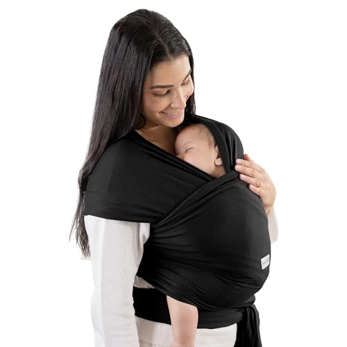 comfy cubs baby wrap carrier - soft amp secure fit cotton blend baby carrier newborn to toddler - hands-free amp lightweight infant wrap - adjustable one size fits all toddler sling - black