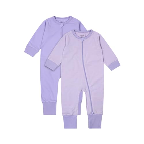 Image of Teach Leanbh Baby Boys Girls 2-Pack Footless Pajamas Cotton 2 Way Zipper Long Sleeve Romper Jumpsuit Sleep and Play