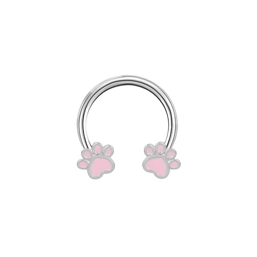 Niaspi 16G Horseshoe Septum Rings F136 Titanium CZ Flower Paw Butterfly Nose Septum Rings Septum Jewelry Dainty Daith Helix Tragus Cartilage Earrings Body Piercing Jewelry 10mm - Pink Paw