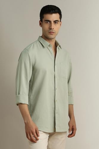 Image of Peter England Men's Solid Linen Blend Shirt Slim Fit| Casual Wear | Full Sleeves