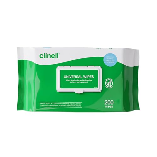 Clinell Universal Cleaning and Disinfectant Wipes for Surfaces - Pack of 200 Regular Wipes - Multi-Purpose, Kills 99.99% of Germs, Effective from 10 Seconds Clinell Universal Cleaning and Disinfectant Wipes for Surfaces - Pack of 200 Regular Wipes - Multi-Purpose, Kills 99.99% of Germs, Effective from 10 Seconds
