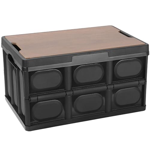 Boîte de rangement pliable noire HEMOTON en PP avec couvercle bois - 2