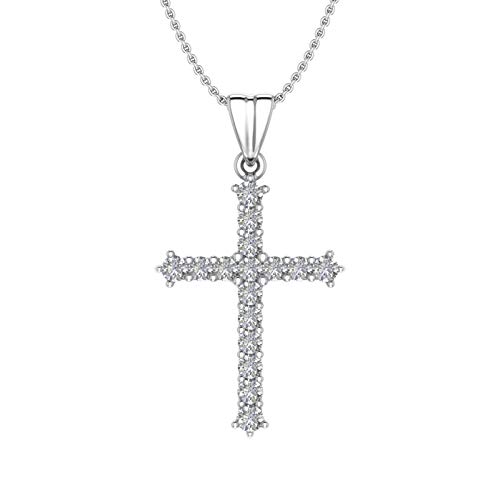 1/4 Carat Diamond Cross Pendant Necklace in 10K White Gold (Silver Chain Included)
