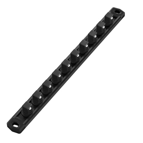 WORKPRO Magnetic Socket Organizer, 1/2-Inch Drive Aluminum Alloy Socket Rail, Heavy Duty Socket Holder, Socket Rack Kit 1/2-Inch x 10 Clips Black (Socket not Included)