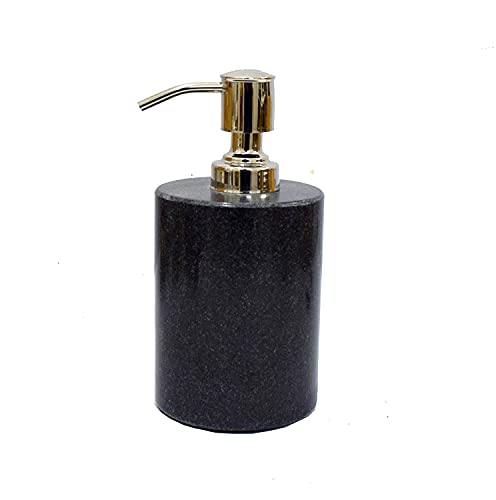 Stone Made Natural Stone Liquid Soap Dispenser by Wigano.Stone Soap Dispenser with Chrome Polish Pump Ideal for Room Bathroom, Luxury Hotel Bathroom (Black Stone)