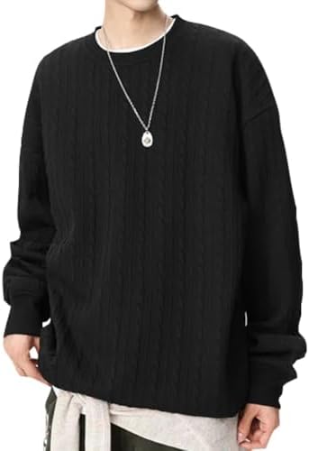 （14:00時点） [Aaronlive] メンズスウェットシャツ クルーネック 無地 プラスサイズオプション プルオーバー カジュアル 快適 秋 冬 black XL