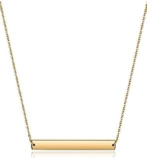 Bar Necklace Stainless Steel Gold Plated Adjustable with Engravable Bar Pendant(16Inch+2)