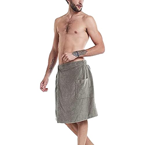 Jamron Mens Adjustable Bath Towel Wrap - Wearable Towel Skirt with Pocket for Gym Shower Sauna Spa & Beach Cover Ups Grey L - Image 4