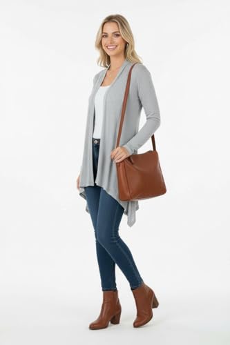 Image of ToBeInStyle Womens Open Front Long Sleeve Lightweight Asymmetrical Draped Cardigan with Side Pockets