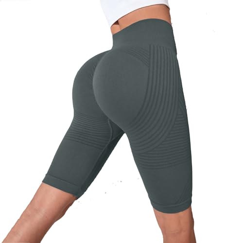 Pantalones cortos de yoga sin costuras para mujer, pantalones cortos de entrenamiento altos para mujer, para levantamiento de glúteos, fitness, correr, gimnasio, atletismo, 2026, gris, S