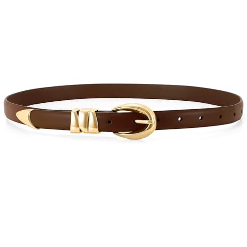 WHIPPY Women Skinny Leather Belt for Jeans Pants Dresses Ladies Fashion Waist Belt with Shiny Gold Buckle