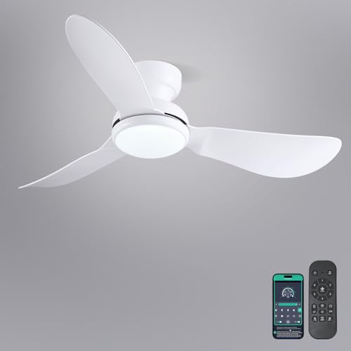 Kviflon 46 Inch Modern Ceiling Fans with Lights, Flush Mount