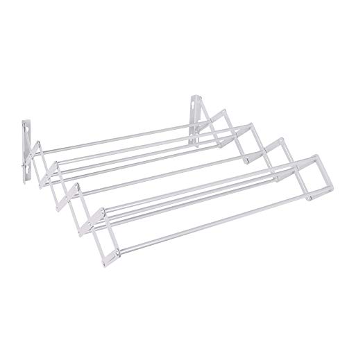 Pukkr Wall Mounted Extendable Clothes Airer | 9 Rails/Rungs for Hanging Washed Clothes | Clothing Drying Rack | Extending Clotheshorse (White)