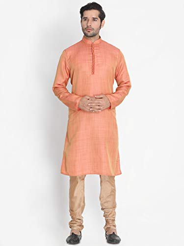 Image of VASTRAMAY Men's Beige Cotton Silk Blend Kurta