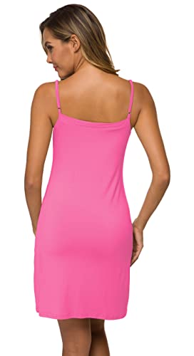 Image of AUHEGN Women's Basic Adjustable Spaghetti Strap Cami Slip Mini Dress
