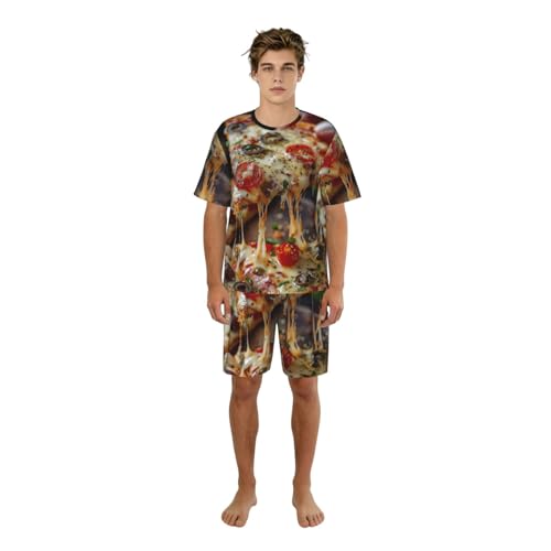 Pyjama imprimé pizza homme en coton doux ensemble de nuit décontracté