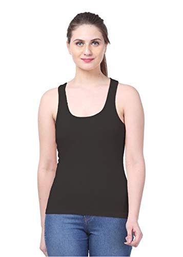 Women’s & Girls Cotton Tank Top | Round Neck Sleeveless Innerwear or Layering Top | Soft, Breathable Stretchable Fabric | Casual, Gym Comfort (Free Size,Black)-image-34