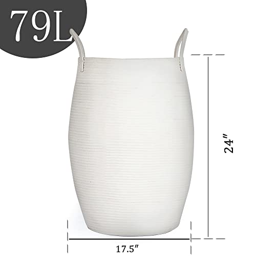 Laundry Basket Woven Baskets For Organizing Tall Nursery Hamper Baby With Handle Big Storage Basket Round Decorative Kids Dirty Clothes Blanket Basket Living Room Towel Fabric For Cotton Rope Mushroom Jute Bathroom Floor Pillow Throw Girl Toy Girls Oval White #TOP1