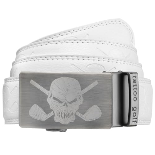 Tattoo Golf White Leather Ratchet Belt One Size Fits Most