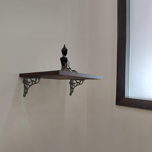 Image of GHAR DWAR Metal Handcrafted Shelf Bracket for Floating Shelves L Angle Decorative L Shaped Corner Brace Joint Heavy Duty Wall Mounted Shelf Supporter Brace Holder (Black, 4.5 Inch Pack of 2)