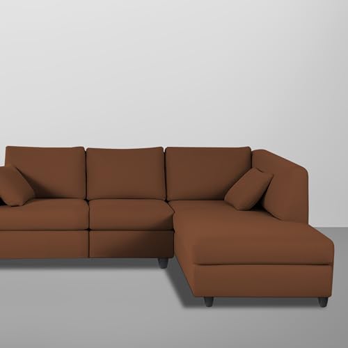 Image of Florian RHS 4 Seater L Shape Sofa Set for Living Room (Brown Fabric) Premium Fabric Sofa
