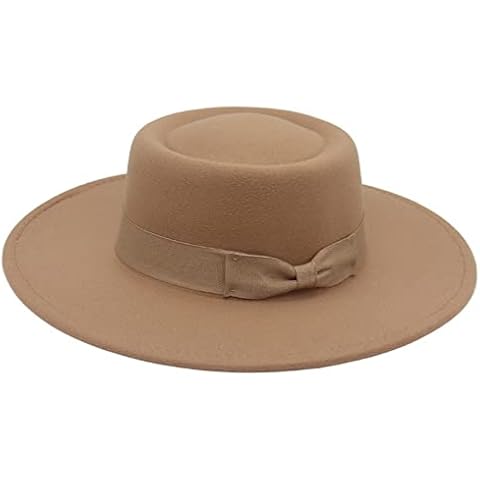 Jokejojack Women Vintage Wide Brim Warm Wool Fedora Hat with Bow Belt Panama Hat Felt Jazz Hat, Light Tan, One size Cover