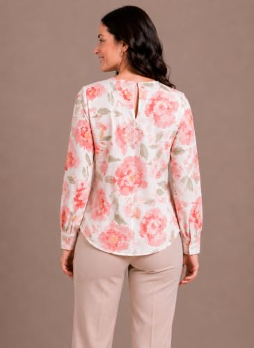 Image of Mirana Women's Full Sleeve Solid Top | Round Neck Pleated Front Regular Fit Office Casual Blouse with Button Cuffs