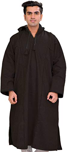 Image of Exotic India Men's Woolen Blend Kashmiri Phiran with Hood | Pure Wool Long Overcoat-Oversized Phiran for Men