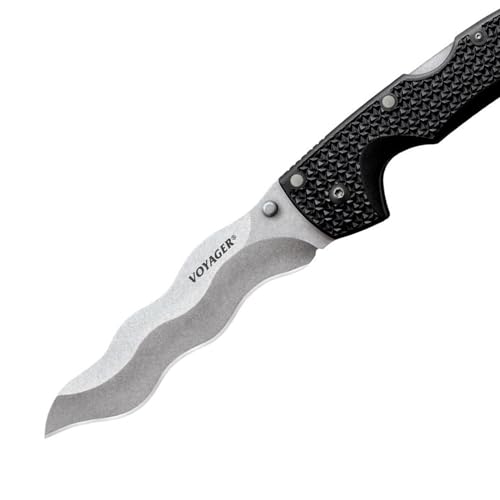 Cold Steel XL Voyager 5.5" AUS10A Razor-Sharp Kris Blade 6.75" Griv-Ex Handle Everyday Carry Tactical Folding Knife with Tri-Ad Lock3