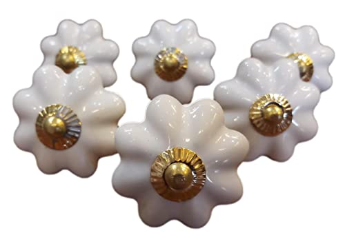 PUSHPACRAFTS - Juego de 6 pomos de cerámica blanca para gabinete, tiradores de cocina, tiradores de armario, latón Cover