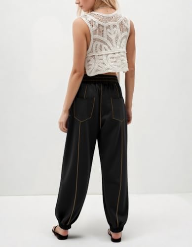 Women Barrel Sweatpants Baggy High Waisted Drawstring Color Block Joggers Pants Athletic Lounge Pant with Pockets2