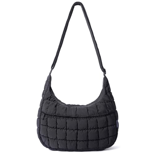 Image of Puffer Crossbody Hobo Bag for Women Nylon Quilted Purse Lightweight Shoulder Handbag with Adjustable Strap