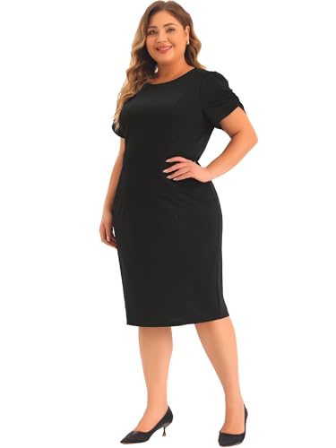 Agnes Orinda Plus Size Dress for Women Short Sleeve Above The Knee Sheath Dress Office Wear to Work Dresses3