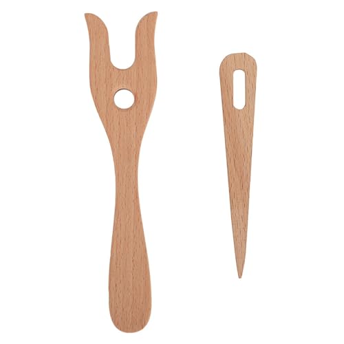 Cunyuer Lucet Fork, Knitting Fork, 2 Pack Knitting Fork & Eye Weaving Needles Kit, Wooden Weaving Tools for Bracelet Necklace Braided DIY Tools