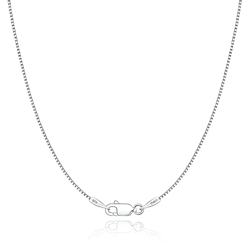 Momlovu 925 Sterling Silver Chain Necklace for Women - 0.9mm Box Chain Italian Silver Necklace Chain Hypoallergenic Replacement Necklace Chain Thin & Sturdy Silver Chains 16/18/20/22/24 Inch