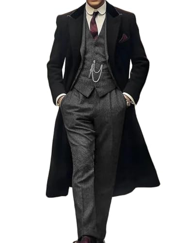 ORBITRAY Men's 3 Pieces Tweed Plaid Suit Blazer Vest Pants 2025 Herringbone Suits for Men