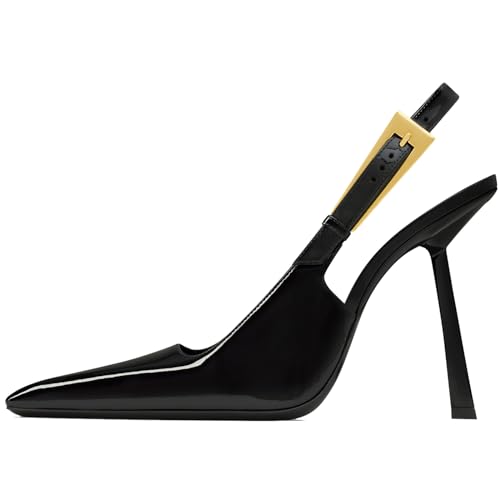 Image of YIYA Slingback Heels Pumps Shoes for Women with Buckle Strap Slip On Closed Pointed Toe Stiletto High Heel Wedding Party Casual Dress Backless Mules Sandals