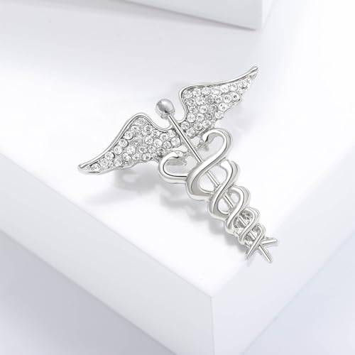 Image of Nurses'day Gift Medical Symbol Caduceus RN Nursing Brooch Pin Badg Medicine Snake Caduceus Nursing Pin for Therapeutist Rhinestone Wing Lapel Pin for Registered Nurse Doctor Rod Of Asclepius Emergency Brooch Jewelry