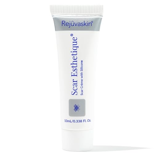 Rejuvaskin Scar Esthetique Scar Cream with Silicone, Reduces the Appearance of Surgical Scars, Burns, Stretch Marks, Keloids & Acne Scars, 10ml/0.338 Oz