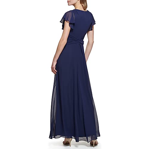 Eliza J Women's Gown Style Twist Waist Chiffon Flutter Sleeve Beaded Vneck Dress3