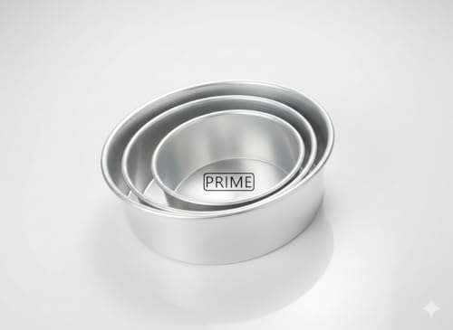 Image of Prime Bakers and Moulders Round Aluminium Cake Baking Mould for Oven 3 Inch Depth (Silver) (6,8,10 Inch)