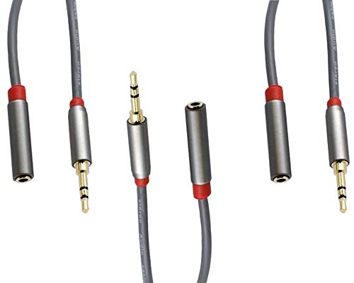 Image of C&E CNE724355 25 FT(7.6 M) 3.5mm Aux Male to Female Extension Stereo Audio Cable Grey (25 Feet /7.6 Meters) Compatible for iPhone, iPad or Smartphones, Tablets, Media Players (3 Pack)