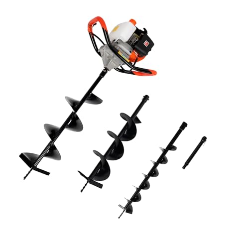 52CC 2-Takt Benzin-Erdlochbohrer, Benzin Erdbohrer 3 Bohrer Durchmesser(100,150,200 mm), Handbohrer Kit 6500-8500rpm CDI Zündsystem 1.2L Tank